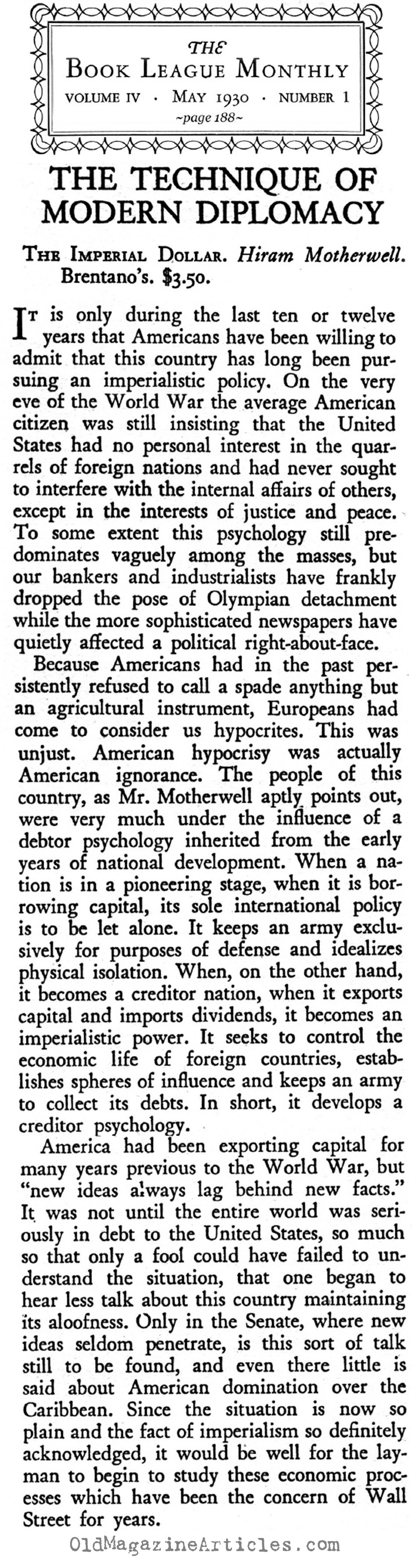 On U.S. Imperialism (The Book League, 1930)